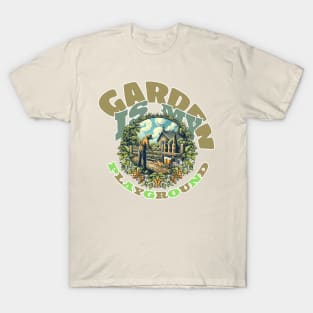 Garden is my playground: Serene Gardening Joy in Green, Blue, Yellow T-Shirt